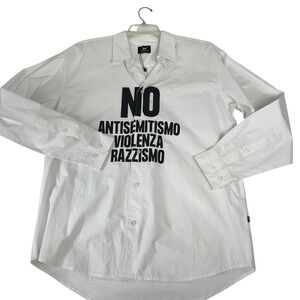 Patta Shirt Mens Large White No Antisemitismo Graphic‎ Long Sleeve Button Up